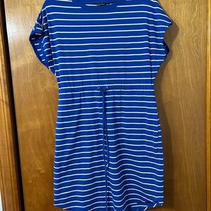 NWT Rafaella Royal Blue and White Striped Tee Dress with Drawstring